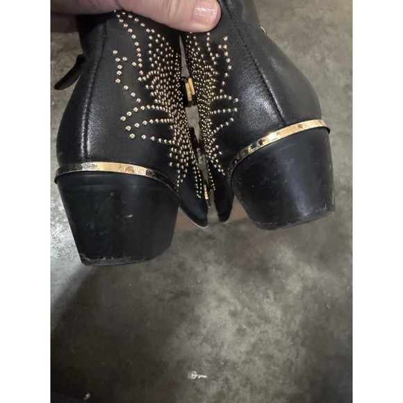 Bashafari Leather studs Ankle shoes Cowboy Boots Metallic black Gold size 39 (8) - Picture 4 of 11